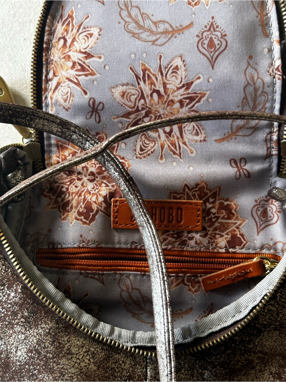 HOBO INTERNATIONAL Fern Metallic Shimmer Crossbody Bag with Brown/Gold Accents - Picture 11 of 17